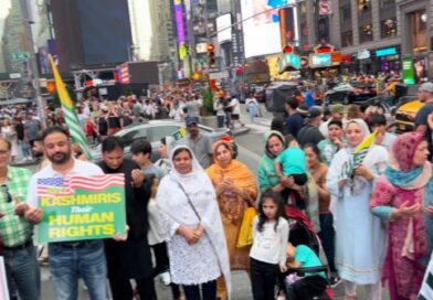 Kashmiris protest India’s ‘settler colonialism’ in Kashmir  at New York’s Times Square